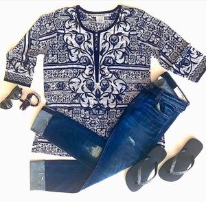 Gretchen Scott Georgette Tunic (Navy & White)